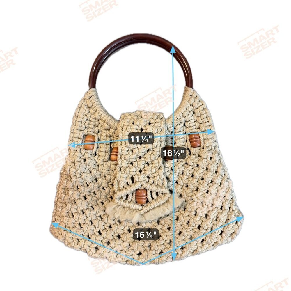 Vintage Handmade Cream/Tan Macramé Hobo Bag with Wooden Accents - Picture 5 of 5